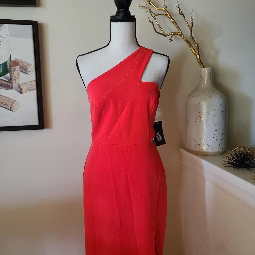 🔥Aidan Mattox Neon Coral Cut-Out Maxi Dress - Picture 4 of 15